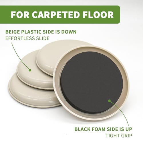 Furniture Sliders for Carpet 8 PCS - 4 3/4 inch Furniture Moving Slider Chair Legs Floors Protectors– Move Your Furniture Easy & Safely(for Carpet) - size: 8 Pcs 4 3/4 Inch Beige