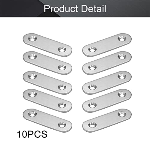 MroMax 10Pcs 201 Stainless Steel Straight Brackets 1.97" x 0.63" Flat Straight Braces Brushed Metal Fixed Connecting Plate for Repairing Furniture, Bookcase, Table, Chair Legs 2 Holes with Screws - size: 1.97"x 0.63"x 0.08"(LxWxT)