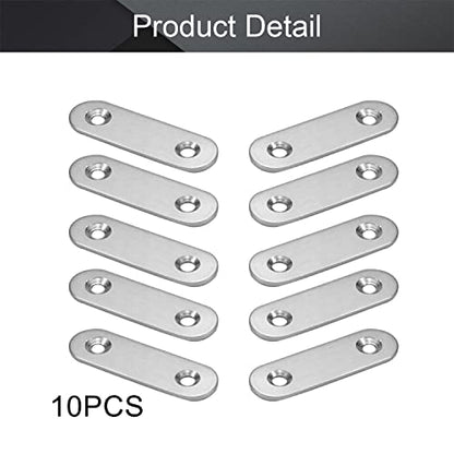 MroMax 10Pcs 201 Stainless Steel Straight Brackets 1.97" x 0.63" Flat Straight Braces Brushed Metal Fixed Connecting Plate for Repairing Furniture, Bookcase, Table, Chair Legs 2 Holes with Screws - size: 1.97"x 0.63"x 0.08"(LxWxT)