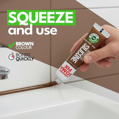 Brown Silicone Caulk - Easy Squeeze Caulking Tube, Silicone Sealant for Wood, Kitchen, Bathroom, Sink, Windows - Multi Purpose & Waterproof - 1.7 fl. oz (Brown) - color: Brown