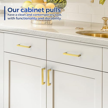 JOY DECOR 2 Pack Cabinet Handles, Gold Cabinet Pulls, 5 Inch Kitchen Handles Square Drawer Pulls Stainless Steel Drawer Hardware Handles, 128mm Hole Centers - size: 5 Inch Hole Center