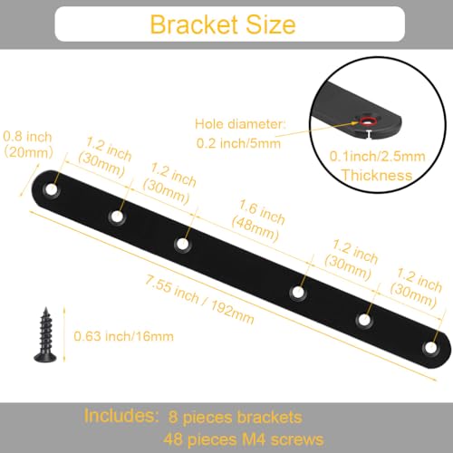 8 Pack Black Straight Brace Brackets 8 Inch Stainless Steel Flat Mending Plates, Heavy Duty Repair Fixing Joining Brackets for Wood with Screws - size: 8 Pcs/ Thicken