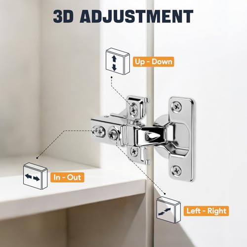 Mousike 4 Pack (2 Pair) Soft Close Cabinet Hinges, 1/2 Overlay Soft Close Hinges for Kitchen Cabinet, Stainless Steel, Built-in Damper, 100 Degree Opening Angle, 6 Way Adjustment - color: Silver, size: 4 Pack