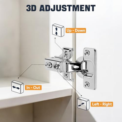 Mousike 50 Pack (25 Pair) Soft Close Cabinet Hinges, 1/2 Overlay Soft Close Hinges for Kitchen Cabinet, Stainless Steel, Built-in Damper, 100 Degree Opening Angle, 6 Way Adjustment - color: Silver, size: 50 Pack