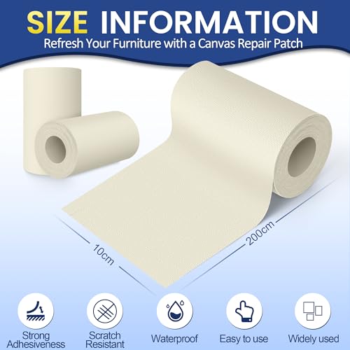 Self-Adhesive Canvas Repair Tape, 4" x 79" Waterproof Canvas Repair Patch, Fabric Patch Repairs Kit for Furniture, Tents, Sunbrellas, Boat Covers Awnings, Couches, Clothes, Bags Beige&White - color: Beige&White, size: 4" x 79"