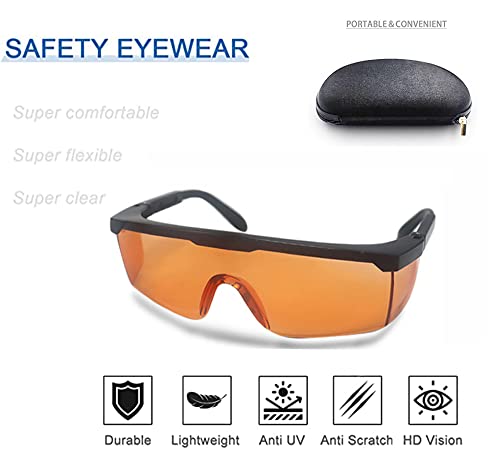 UV Light Safety Glasses Protection,UVC 400 Blue Light Blocking Protective Glasses Goggles,Ansi Z87 Adjustable Temples Eyewear, Shaded Shatterproof Scratch Resistant Safe Sunglasses with Case - color: Orange