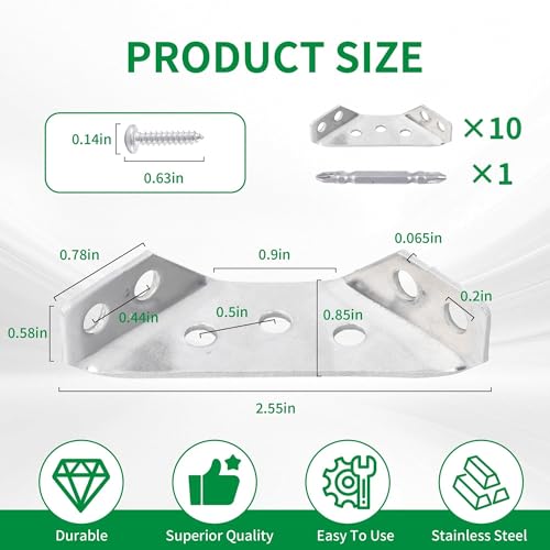 Heavy Duty Stainless Steel Furniture Corner Connectors - Triangle Bracket with Drill and Screws, Universal for Wood Furniture, Drawers, Cabinets, Tables, and Chairs