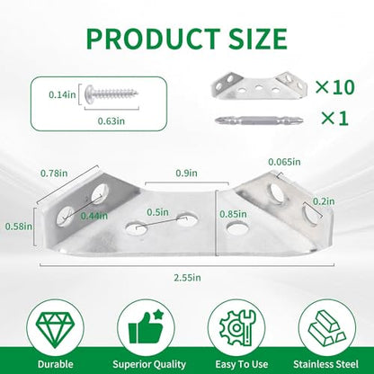Heavy Duty Stainless Steel Furniture Corner Connectors - Triangle Bracket with Drill and Screws, Universal for Wood Furniture, Drawers, Cabinets, Tables, and Chairs