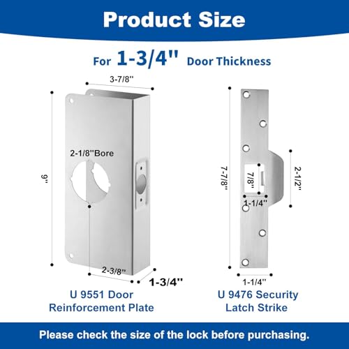 U 9551 Stainless Steel Lock and Door Reinforcement Plate fits 1-3/4"Thick Doors and Includes the U 9476 Security Latch Strike (1-1/4 "x 7-7/8"). - color: Stainless Steel Finish