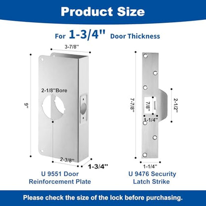 U 9551 Stainless Steel Lock and Door Reinforcement Plate fits 1-3/4"Thick Doors and Includes the U 9476 Security Latch Strike (1-1/4 "x 7-7/8"). - color: Stainless Steel Finish