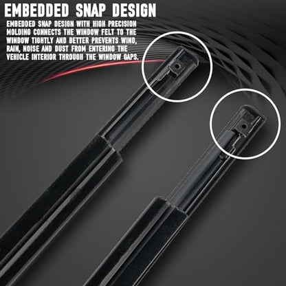 Window Moulding Belt Glass Sweep Felt Trim Seal Weather Stripping Kit Fit for Dodge Ram 1500 2500 3500 4500 5500 Crew Cab 2009-2021 Replaces 55112376AH 55112377AH 55372138AH 55372139AH