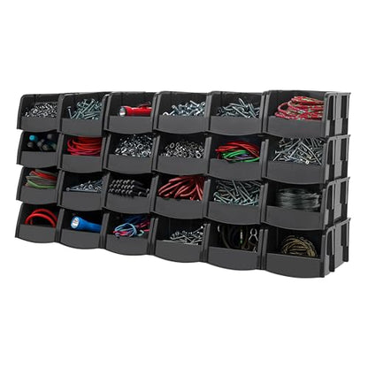 IRIS USA Extra Small Stackable Storage Bins, 24-Pack, 5.5 x 4.5 x 3 inch, |Made in USA|, Plastic Open Front Shelf Bin for Organizing Parts, Hardware, Tools, Supplies, Garage Shelf, Pantry - Black - size: Extra Small - 24 Pack
