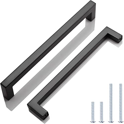 KNOBWELL 6 Pack Matte Black Kitchen Cabinet Door Handles 7-9/16 inch - T Bar Square Kitchen Cupboard Bathroom Vanity Pulls, 7-9/16" Inch Hole Centers, Modern Drawer Pulls - color: Matte Black, size: Hole Center:7-9/16 inch(192mm)