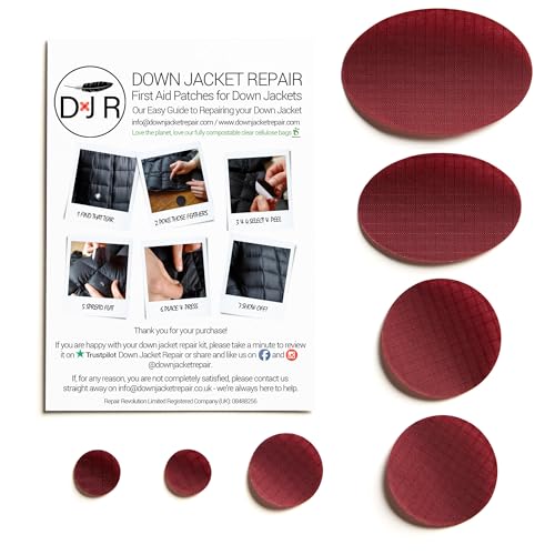Down Jacket Repair Patches - Self-Adhesive Down Jacket Repair Patches | Waterproof, Tear-Resistant, Pre-Cut Patches | 7-Piece Set for Outdoor Gear, Sleeping Bags & Tent - color: Burgundy