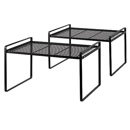 Shantton 2Pack Kitchen Cabinet Shelf Counter Organizer Rack Pantry Storage Bathroom Bedroom Office Table Desk Space Saving Stackable Rust Resistant Non Slip Black Tall Wide L16.1in W10.6in H9.5in - color: Black, size: L16.1'' W10.6'' H9.5''