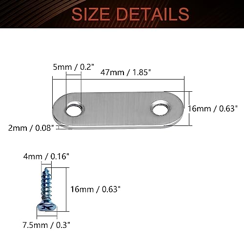 MroMax Mending Repair Plate 1.85 Inch Stainless Steel Flat Straight Brace Brackets Mending Joining Plates Repair Fixing Bracket Connector with Screws Silver Flat Mending Plate for Wood 10pcs - size: 1.85"x0.63" 10Pcs
