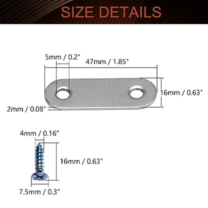 MroMax Mending Repair Plate 1.85 Inch Stainless Steel Flat Straight Brace Brackets Mending Joining Plates Repair Fixing Bracket Connector with Screws Silver Flat Mending Plate for Wood 10pcs - size: 1.85"x0.63" 10Pcs
