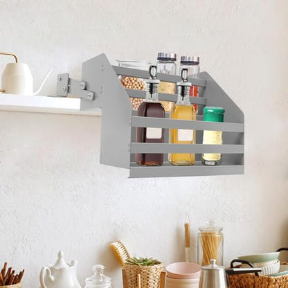 Pull-Down Spice Rack for Upper Cabinets - Heavy Duty 2-Tier Kitchen Cabinet Organizer with 22.05lbs Capacity, Space-Saving Retractable Shelf, Fits 4.72x11.81in Bottle, 15.55x11.42x11.42in