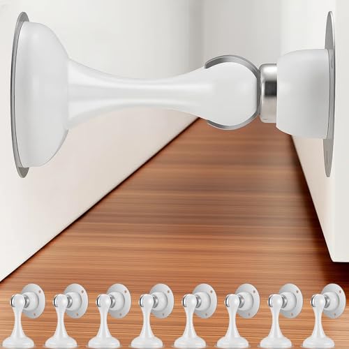 8 Pack Magnetic Door Stop No Drilling Door Stop with 3D Adhesive Tapes Keep Door Open Door Stainless Steel Screws for Stronger Mount (White) - color: White, size: 8 Pack