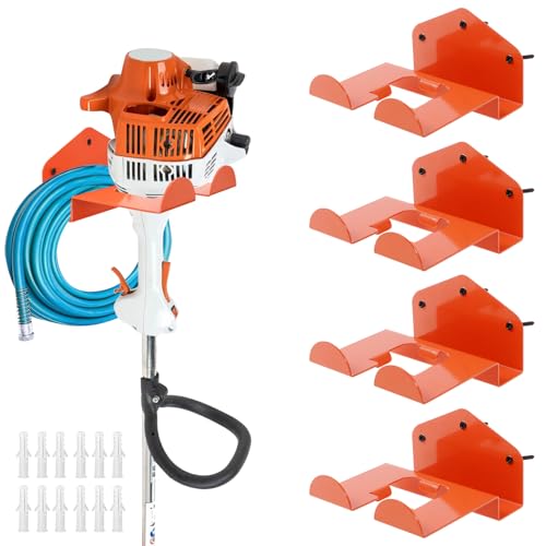 4 Pack Weed Eater Hanger Wall Mounted Bulk Weedeater Garage Trimmer Rack Heavy Duty Garden Tool Hanger Steel Weed Whackers Holder Organizer Hooks for Grass Garden Tools (Orange) - color: Orange, size: 4 Pack