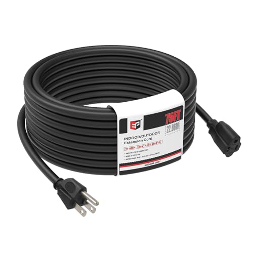 EP 75FT Black Outdoor Extension Cord, 16/3 SJTW Heavy Duty Waterproof, 3 Prong Grounded Plug, 13A 1625W 16AWG, Cold-Resistant Flexible Power Cable for Garden, Home, Christmas Lights - color: Black, size: 75ft-1PK