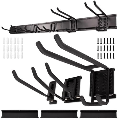 NINE FORTY Garage Tool Organizer Wall Mount - 49.5 Inches, 16" Stud Spacing, 440 LBS. Sturdy Rubber Coated Garden Tool Organizer and Storage Rack with Adjustable Hooks