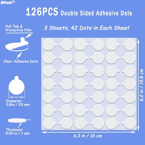 Double Sided Sticky Dots with Pull Tab, 0.79" Adhesive Sticky Tack Tape, Clear Museum Putty Sticky Glue for Wall Hanging, Crafts, Balloons, Poster, Decorations No Residue, 126 Dots - size: 0.8"-126pcs