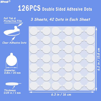 Double Sided Sticky Dots with Pull Tab, 0.79" Adhesive Sticky Tack Tape, Clear Museum Putty Sticky Glue for Wall Hanging, Crafts, Balloons, Poster, Decorations No Residue, 126 Dots - size: 0.8"-126pcs