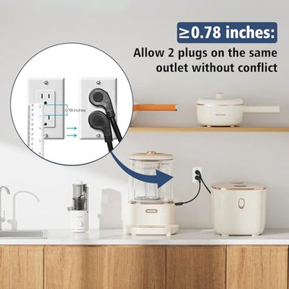 1875W Short Extension Cord,15A 16AWG Low Profile Flat Plug Heavy Duty Extension Cord Outlet Saver 3-Prong Grounded Power (Black 3 Feet) - size: Black 3 feet