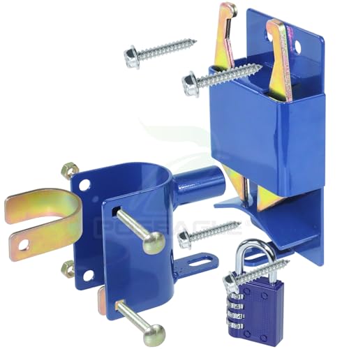 Blue S16100100 Two Way Lockable Gate Latch with Hardware, 4-Digit Combination Lock, L Hex Socket Wrench and a 2 inch Philip Screwdriver for Metal Gates with 1-5/8" to 2" Diameter Round Tubes - color: A03 1xLockable Gate Latch for 1-5/8" to 2" Tubes
