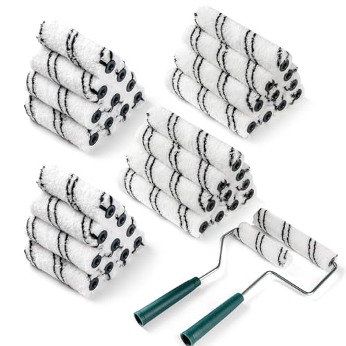 40 Pack 4 Inch and 6 Inch Microfiber Paint Roller Covers with 2pcs Anti Rust Metal Roller Frames, Professional Grade Painting Tools for Walls, Ceilings, Furniture - size: 4 Inch & 6 Inch, 42 Pack