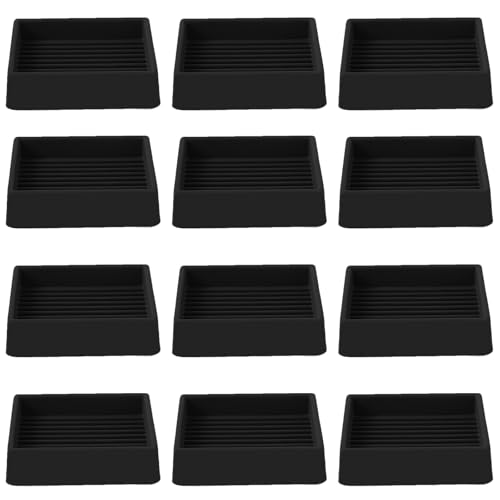 2x2 Square Rubber Furniture Caster Cups, Anti-Sliding Furniture Pads Bed Stopper Floor Protectors with Grip - Protect Any Flooring - size: 12 Pcs Black