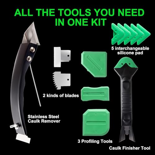 Silicone Caulking Tool Kit, Stainless Steel Caulk Remover & Grout Removal Tool, Sealant Finishing Kit with 3 Glass Glue Angle Scrapers for Kitchen Bathroom Window Sink Tile Joint
