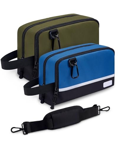 2 Pack Small Tool Bags Zipper Pouch for Organizing, with Adjustable Shoulder Strap & Carabiner, Utility Small Tool Pouch with Multi Pocket Compartments and Label Area (12" & 10") - color: Blue/Green
