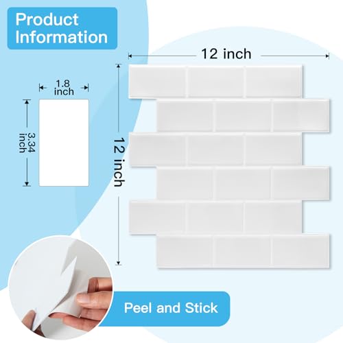 Art3d Peel and Stick Backsplash Tiles – 12"x12" White Washed Thicker Design, Self-Adhesive Wall Tile for Kitchen & Bathroom - color: White Washed