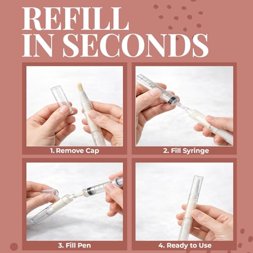 Refillable Touch Up Paint Pen Set, 4 Pcs Fillable Paint Pens with 4 Syringes, Precision Wall Paint Touch Up Brush for Walls, Wood Floors, Cabinets, Doors and Windows