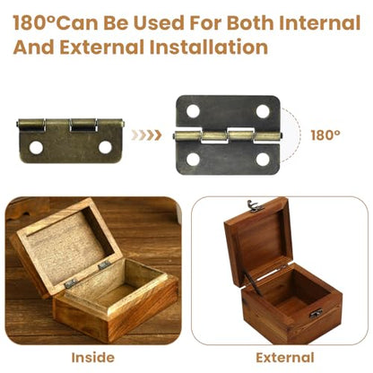30 Pcs Retro Jewelry Box Hinges and Latches Set, Antique Bronze Hardware with Matching Screws, Metal Hinges & Latch Hooks for Wooden Boxes, Cabinets & DIY