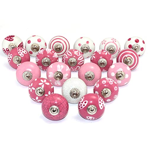 Eleet Assorted Ceramic Cabinet Knobs - Vintage Cabinet Cupboard Door & Drawer Pulls Chrome Hardware (Ceramic Knobs Set of 20, Dark Pink & White) - color: Dark Pink & White, style: Ceramic Knobs Set of 20