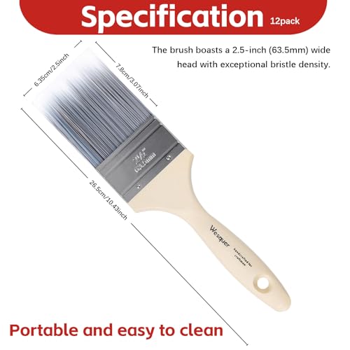 Wesquer 2.5 Inch Professional Paint Brushes 12-Pack, Premium Synthetic Bristles for Smooth Finish, Easy to Clean & Reusable for Wall, Cabinet, Interior & Exterior Painting - size: 2.5 inch (12 pack)