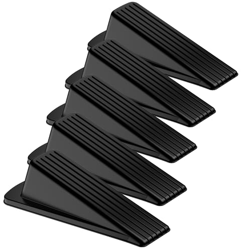 Crosize 5 Pack Door Stoppers for Bottom of Door, Premium Rubber Door Stops, Sturdy Wedge for Carpet, Tile, Concrete, Wood, Door Holder for Heavy Duty Door, Black - color: Black, size: Standard 5 Pack