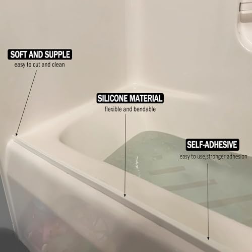 Shower Threshold Water Dam,Self Adhesive Silicone Waterproof Barier Bathroom and Kitchen Shower Water Stopper Guard And Wet Separation Caulk Seal Strip Edge Trim (78Inch, White) - color: White, size: 78inch