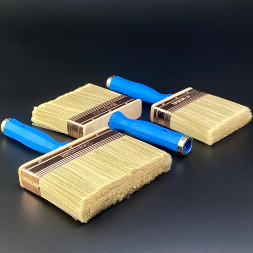 Deck Stain Brush, 3 Pack Thick Paint Brushes (4", 5", 6") for Faster Coverage, Compatible with Most Extension Poles, Stain Brushes for Wood, Deck, Walls, Fence and House - color: Blue, 4", 5", 6"