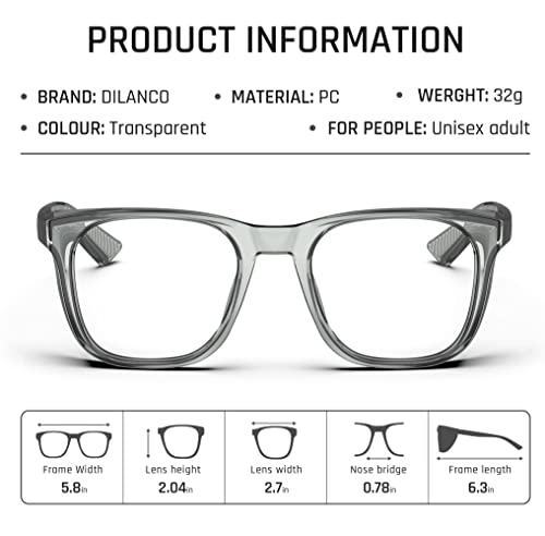 DILANCO Clear Safety Glasses Goggles With Side Shields for Women Men,Fog & Scratch-Resistant Complete UV Protection Eyewear - color: Grey