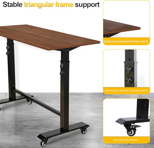 47" Adjustable Height Workbench(32-42''),Heavy Duty Work Bench with Switchable Wheels and Feet Mat,Portable Workbench Suitable for Workshop,Office,Garage