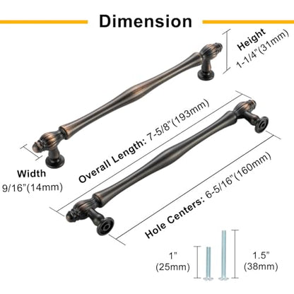 10 Pack 6-1/4 Inch Oil Rubbed Bronze Cabinet Pulls Brushed Bronze Cabinet Handles Bronze Hardware for Kitchen Cabinets 2510 Drawer Dresser Cupboard Bedroom Bathroom - color: Oil Rubbed Bronze, size: 6-1/4 In Hole Distance