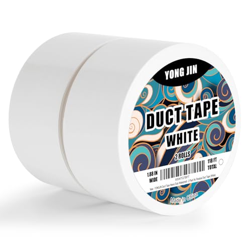 YONGJIN White Duct Tape Waterproof - 2 Pack Tear by Hand, No Residue, Multi-Purpose Duct Tape Bulk for Indoor Outdoor Repairs, DIY, Packaging, and Crafts, 2 Inch x 40 Yards Total - color: White