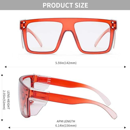 ANSI Z87 Safety Glasses, Photochromic UV400 Blue Light Blocking, Impact Resistant Work Glasses for Construction - color: Clear Red