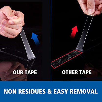 CLAVICHORD Double Sided Tape Heavy Duty - Upgraded Removable Clear Mounting Nano Tape Multipurpose Strong Adhesive Wall Sticky Tape Transparent Carpet Poster Picture Hanging Strip (1’’x16.5FT) - size: 1”