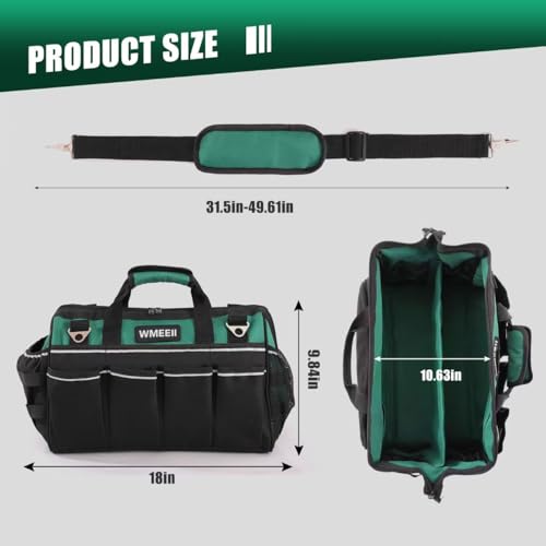 Heavy Duty Tool Bag 18-Inch,24-Pockets Portable Tool Bag Organizer, 1680D Oxford with Reinforced Base & Deep Pockets for Electricians, HVAC and Construction, Ideal Holiday Gifts for Men