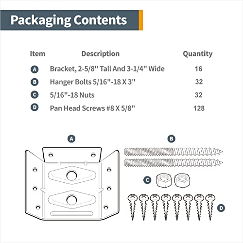 POWERTEC Surface Mount Corner Brackets 16PK w/Mounting Hardware, Corner Braces for Coffee Table/Bench Legs/Desk Legs/Dining Table (71428-P4) - size: 2-5/8" x 3-3/8", style: Flat Corner Brackets Combo, 16PK